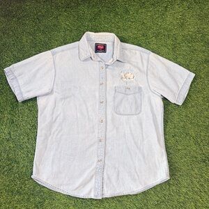 Y2K Wrangler Hero Women’s Light Wash Denim Button Down Shirt Bunny Embroidered